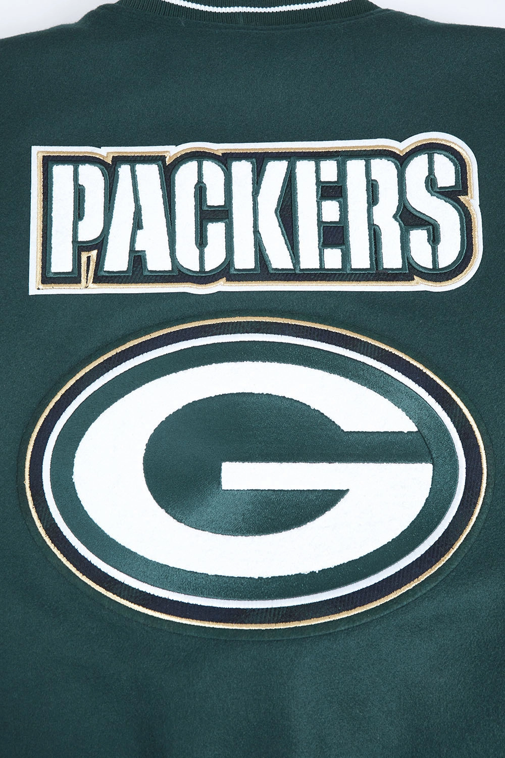 NFL GREEN BAY PACKERS PRO PREP MEN'S WOOL VARSITY JACKET (FOREST GREEN/WHITE)