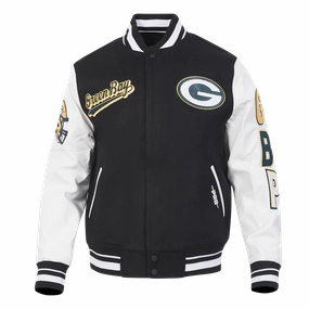 NFL GREEN BAY PACKERS SCRIPT TAIL MEN'S RIB WOOL VARSITY (BLACK/WHITE)