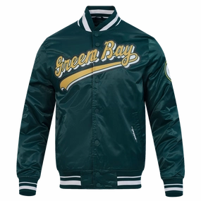 NFL GREEN BAY PACKERS SCRIPT TAIL MEN'S SATIN JACKET (FOREST GREEN)