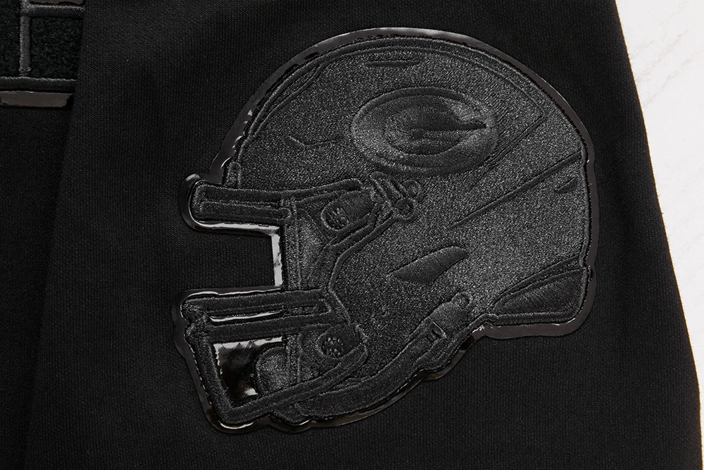 NFL GREEN BAY PACKERS TRIPLE BLACK MEN'S DOUBLE KNIT PULLOVER HOODIE (TRIPLE BLACK)
