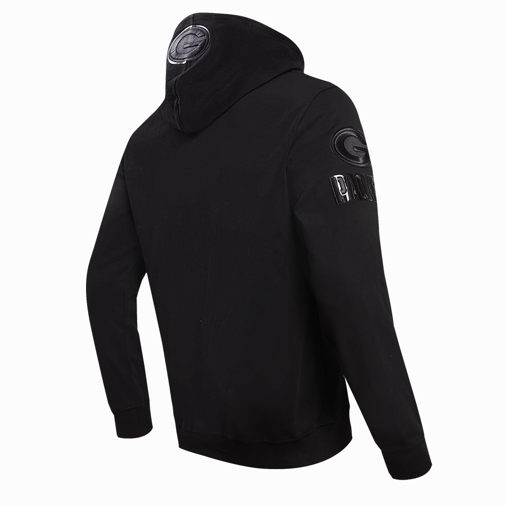 NFL GREEN BAY PACKERS TRIPLE BLACK MEN'S DOUBLE KNIT PULLOVER HOODIE (TRIPLE BLACK)