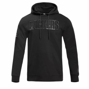 NFL GREEN BAY PACKERS TRIPLE BLACK MEN'S DOUBLE KNIT PULLOVER HOODIE (TRIPLE BLACK)