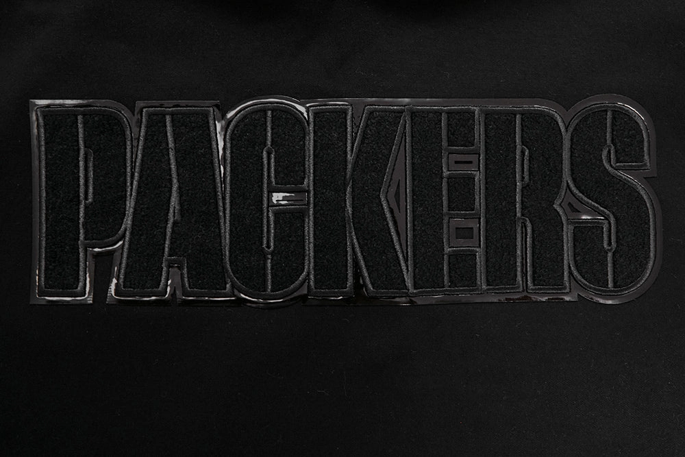 NFL GREEN BAY PACKERS TRIPLE BLACK MEN'S DOUBLE KNIT PULLOVER HOODIE (TRIPLE BLACK)