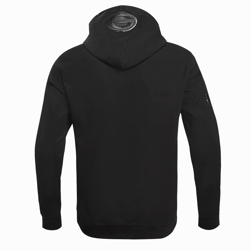 NFL GREEN BAY PACKERS TRIPLE BLACK MEN'S DOUBLE KNIT PULLOVER HOODIE (TRIPLE BLACK)