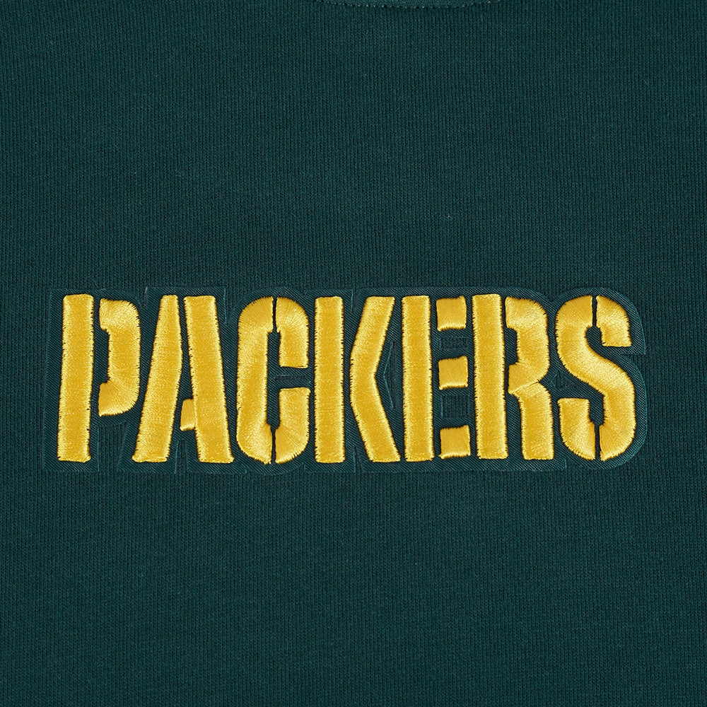 NFL GREEN BAY PACKERS WINGSPAN MEN'S DROP SHOULDER FLEECE PULLOVER HOODIE (FOREST GREEN)