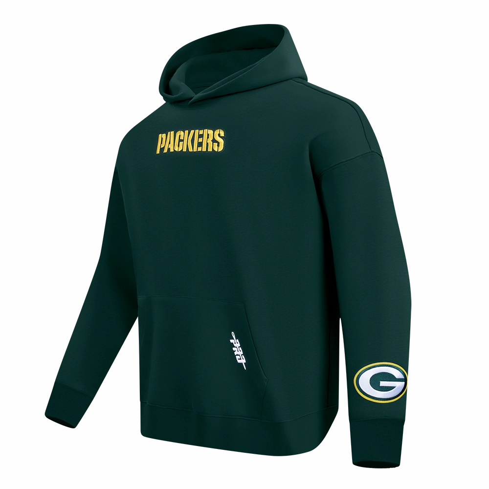 NFL GREEN BAY PACKERS WINGSPAN MEN'S DROP SHOULDER FLEECE PULLOVER HOODIE (FOREST GREEN)