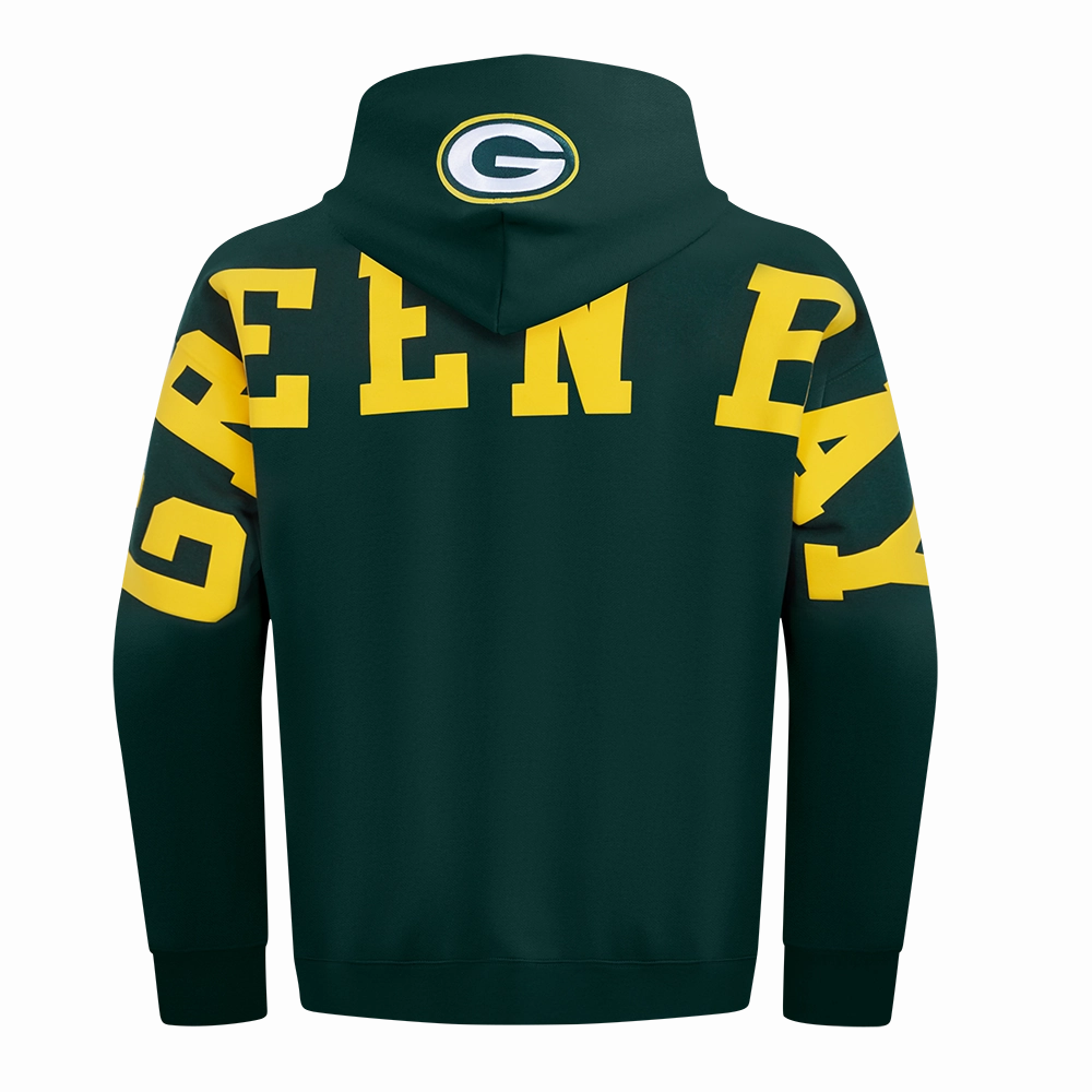 NFL GREEN BAY PACKERS WINGSPAN MEN'S DROP SHOULDER FLEECE PULLOVER HOODIE (FOREST GREEN)