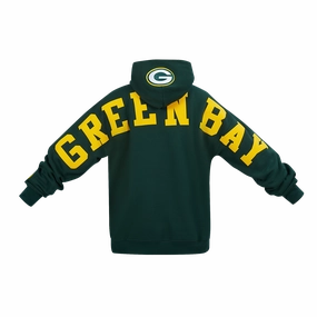 NFL GREEN BAY PACKERS WINGSPAN MEN'S DROP SHOULDER FLEECE PULLOVER HOODIE (FOREST GREEN)
