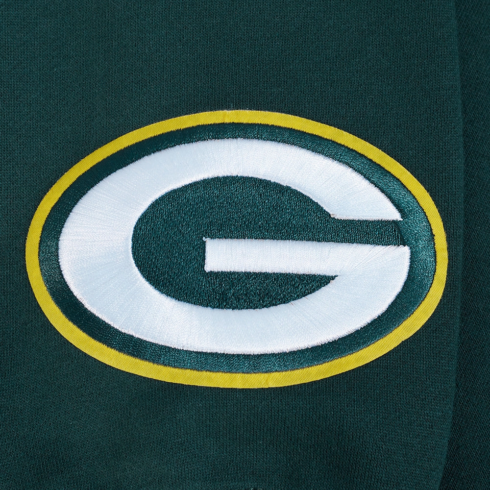 NFL GREEN BAY PACKERS WINGSPAN MEN'S DROP SHOULDER FLEECE PULLOVER HOODIE (FOREST GREEN)