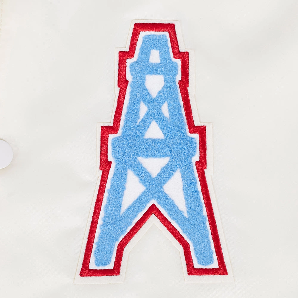 NFL HOUSTON OILERS RETRO CLASSIC MEN'S RIB SATIN JACKET (EGGSHELL/ UNIVERSITY BLUE)