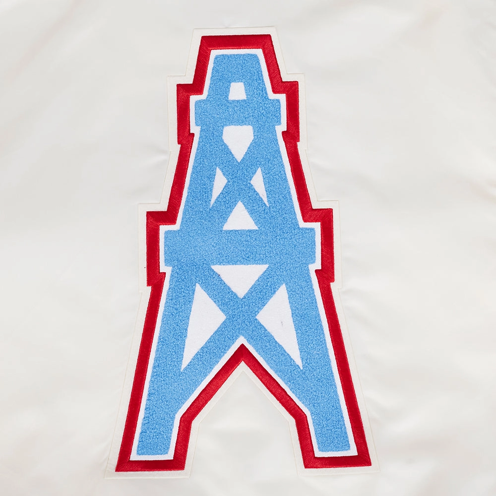 NFL HOUSTON OILERS RETRO CLASSIC MEN'S RIB SATIN JACKET (EGGSHELL/ UNIVERSITY BLUE)