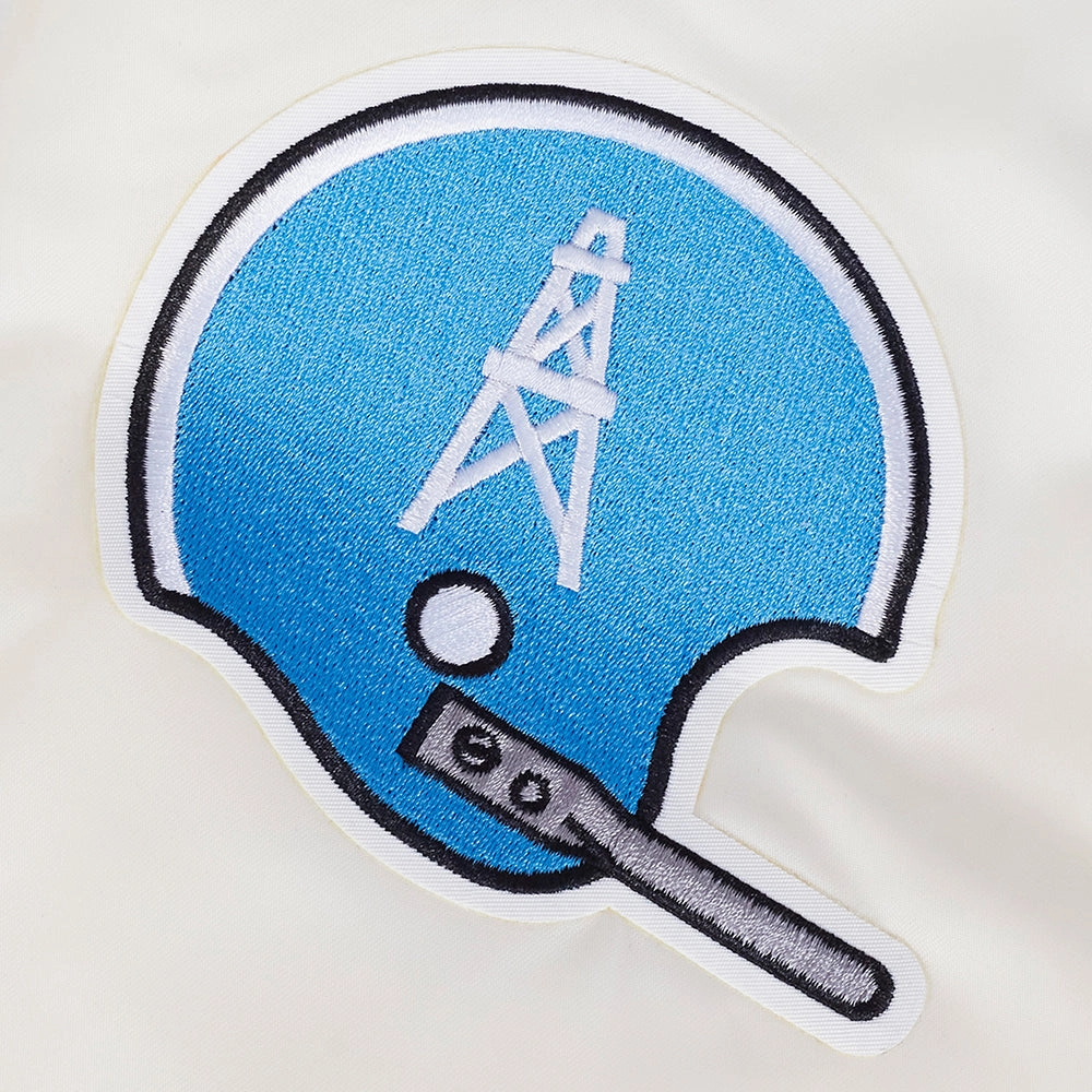 NFL HOUSTON OILERS RETRO CLASSIC MEN'S RIB SATIN JACKET (EGGSHELL/ UNIVERSITY BLUE)