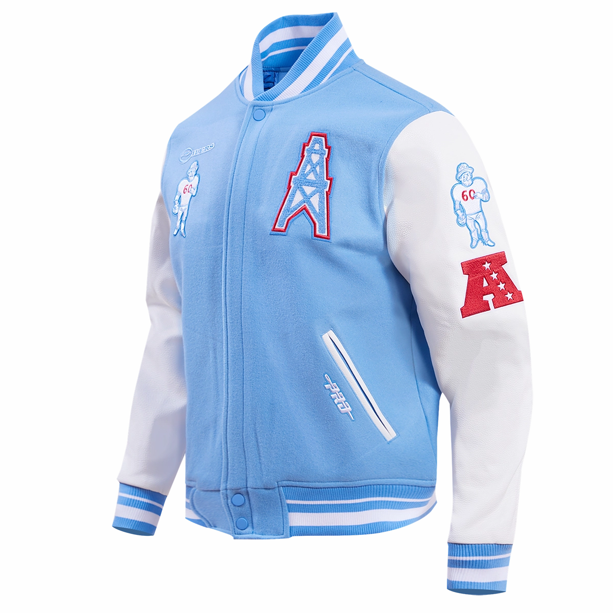 NFL HOUSTON OILERS RETRO CLASSIC MEN'S RIB WOOL VARSITY JACKET (UNIVERSITY BLUE/WHITE)