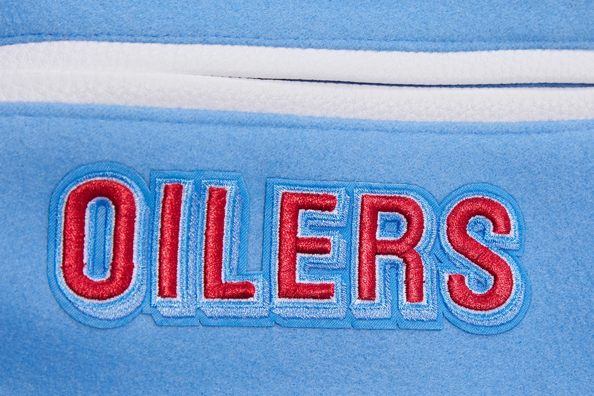 NFL HOUSTON OILERS RETRO CLASSIC MEN'S RIB WOOL VARSITY JACKET (UNIVERSITY BLUE/WHITE)