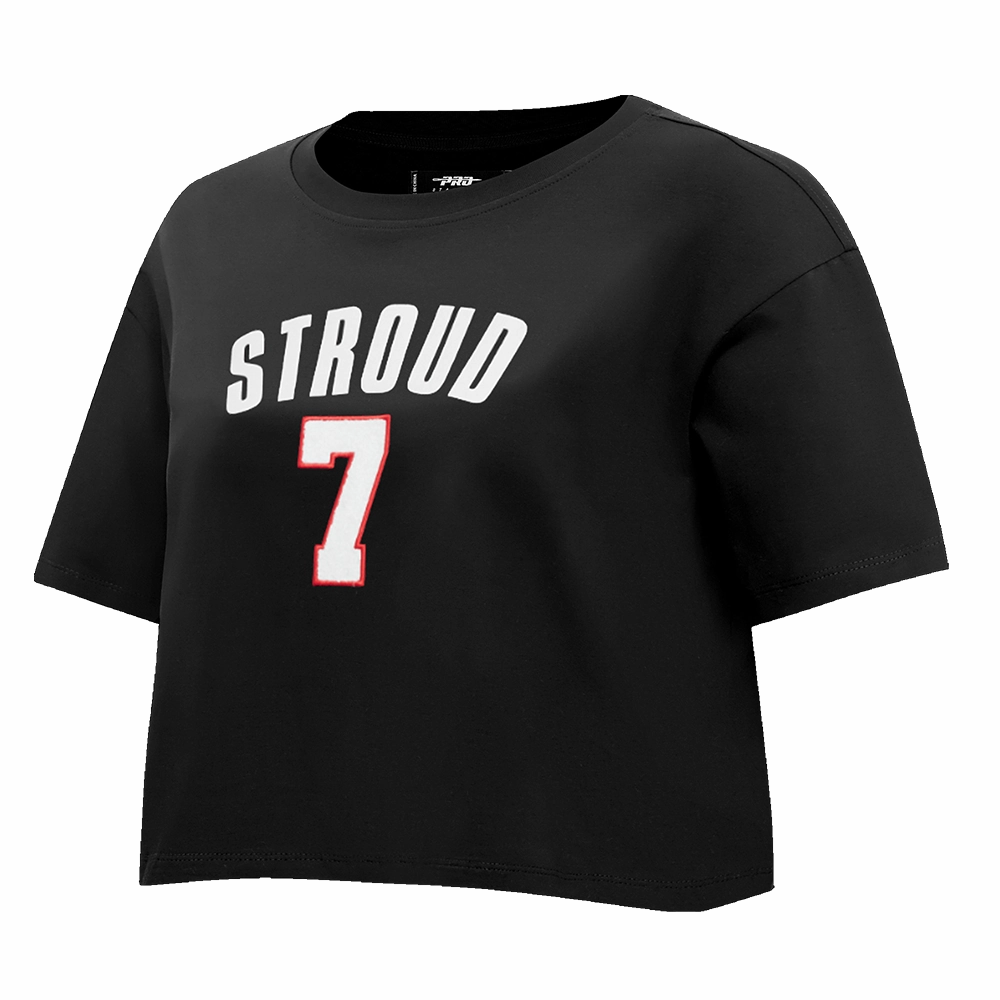 NFL HOUSTON TEXANS CJ STROUD #7 CLASSIC WOMEN'S SINGLE JERSEY BOXY TEE (BLACK)