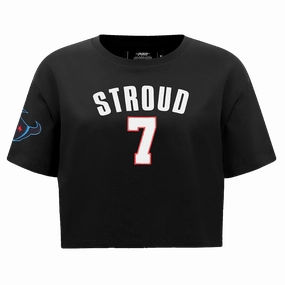 NFL HOUSTON TEXANS CJ STROUD #7 CLASSIC WOMEN'S SINGLE JERSEY BOXY TEE (BLACK)