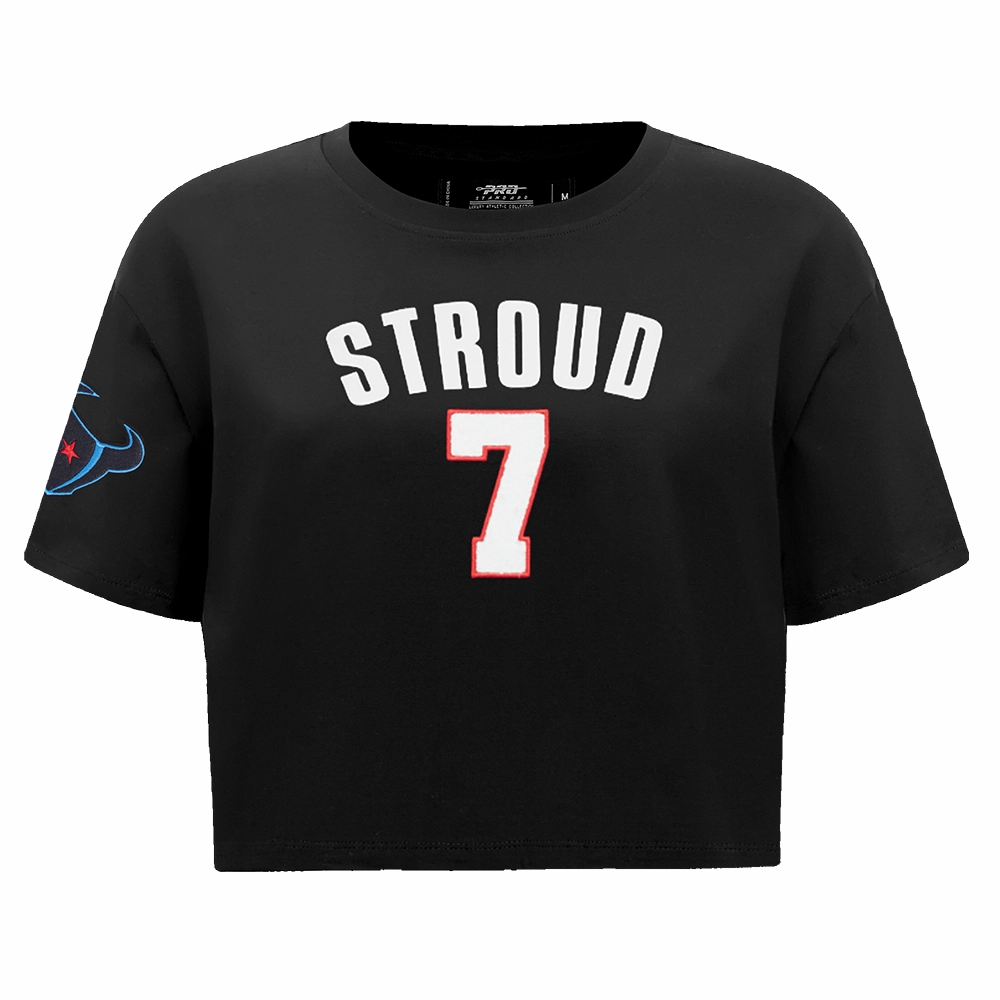 NFL HOUSTON TEXANS CJ STROUD #7 CLASSIC WOMEN'S SINGLE JERSEY BOXY TEE (BLACK)