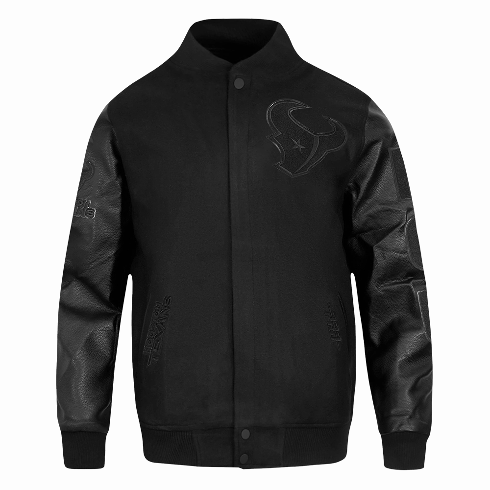 NFL HOUSTON TEXANS TRIPLE BLACK MEN'S WOOL VARSITY JACKET (JET BLACK)