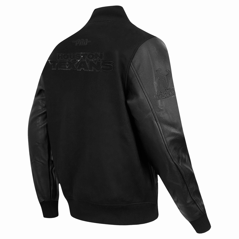 NFL HOUSTON TEXANS TRIPLE BLACK MEN'S WOOL VARSITY JACKET (JET BLACK)