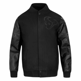 NFL HOUSTON TEXANS TRIPLE BLACK MEN'S WOOL VARSITY JACKET (JET BLACK)