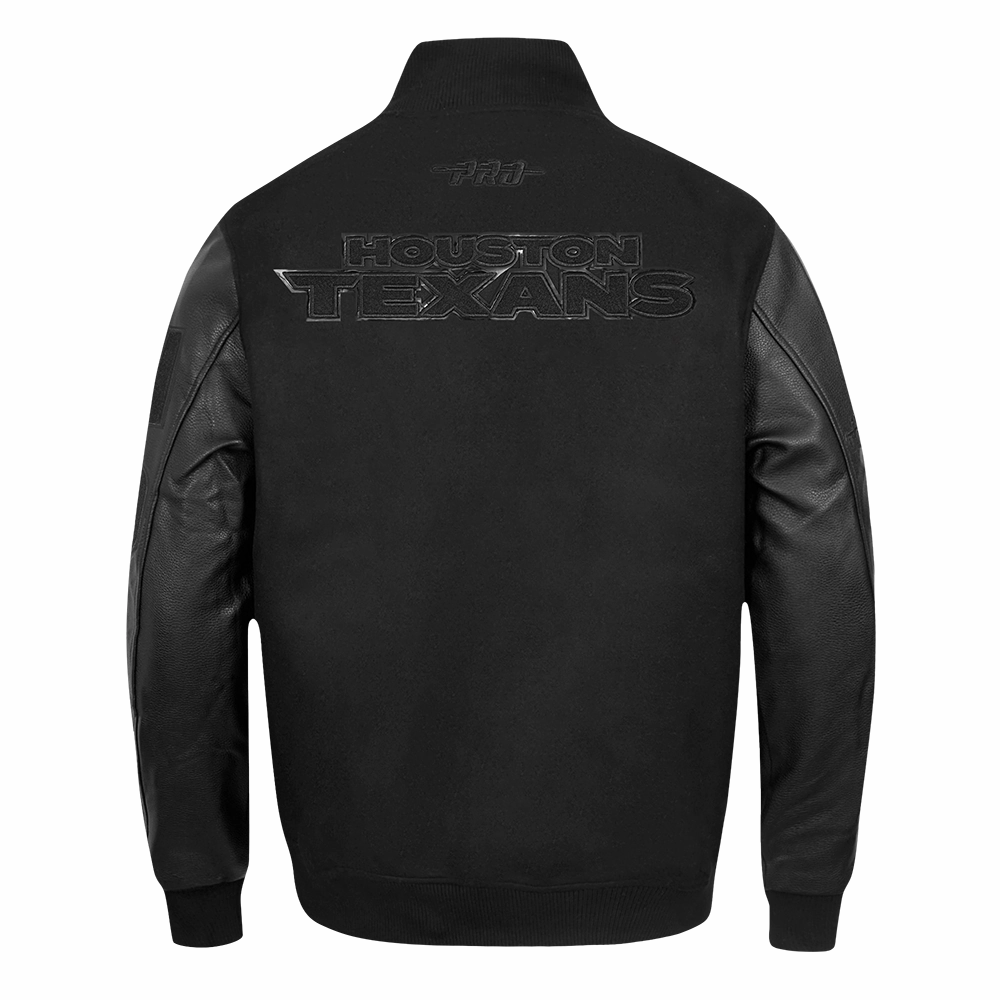 NFL HOUSTON TEXANS TRIPLE BLACK MEN'S WOOL VARSITY JACKET (JET BLACK)