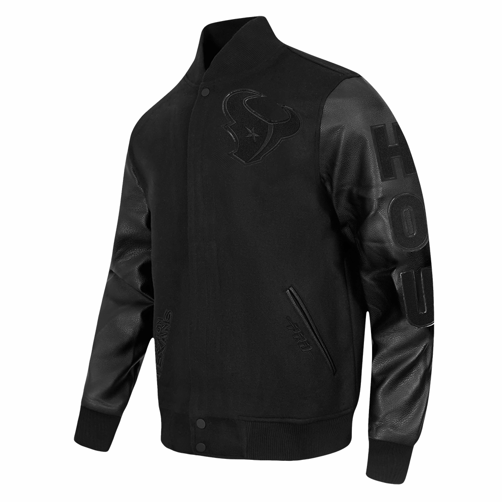NFL HOUSTON TEXANS TRIPLE BLACK MEN'S WOOL VARSITY JACKET (JET BLACK)