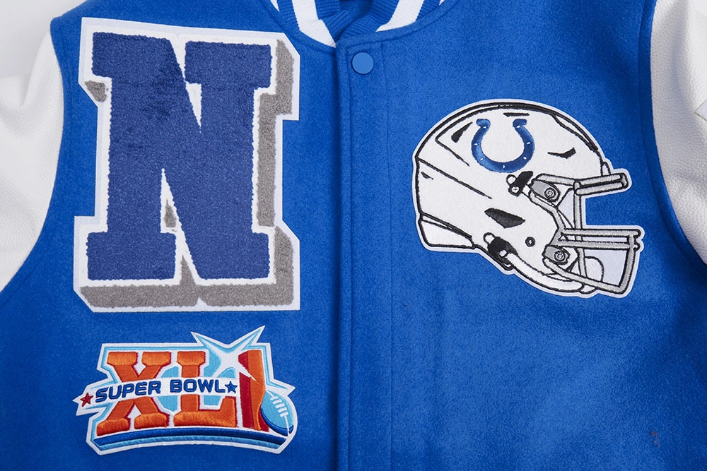 NFL INDIANAPOLIS COLTS MASHUP RIB WOOL MEN'S VARSITY JACKET (ROYAL BLUE/WHITE)