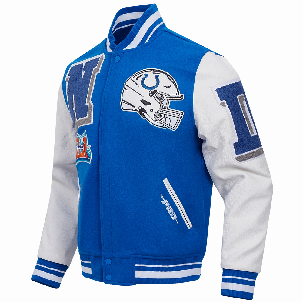 NFL INDIANAPOLIS COLTS MASHUP RIB WOOL MEN'S VARSITY JACKET (ROYAL BLUE/WHITE)