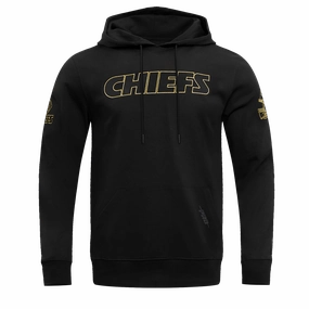 NFL KANSAS CITY CHIEFS BLACK & GOLD MEN'S DOUBLE KNIT PULLOVER HOODIE (BLACK)