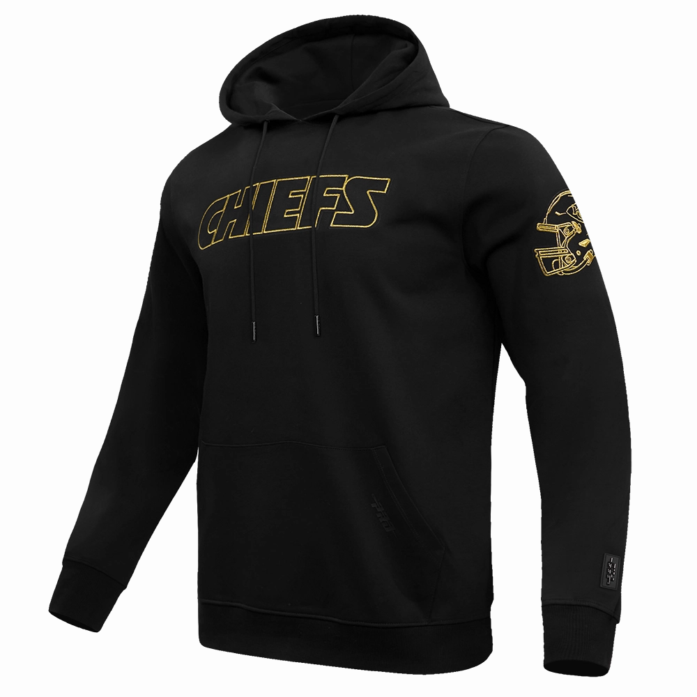 NFL KANSAS CITY CHIEFS BLACK & GOLD MEN'S DOUBLE KNIT PULLOVER HOODIE (BLACK)