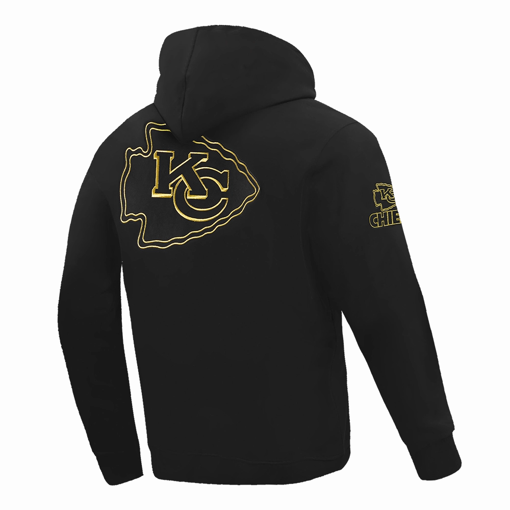 NFL KANSAS CITY CHIEFS BLACK & GOLD MEN'S DOUBLE KNIT PULLOVER HOODIE (BLACK)