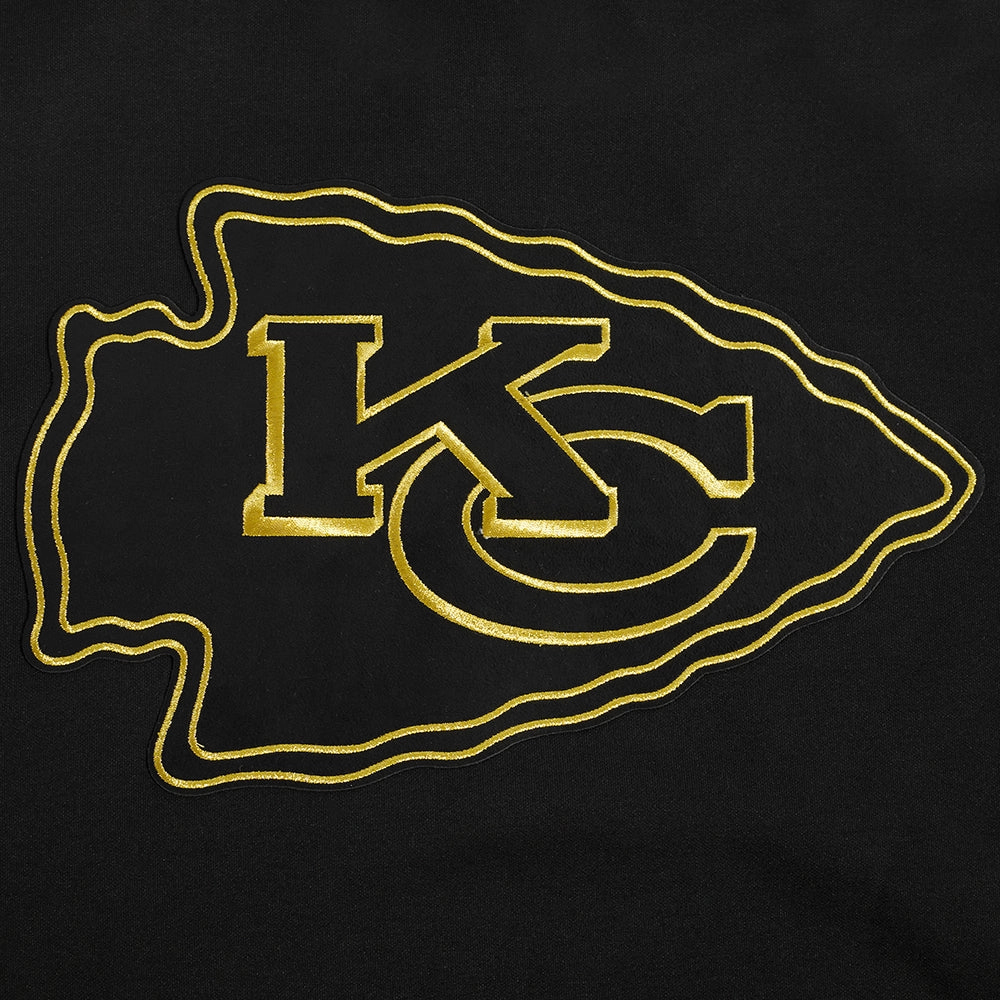NFL KANSAS CITY CHIEFS BLACK & GOLD MEN'S DOUBLE KNIT PULLOVER HOODIE (BLACK)
