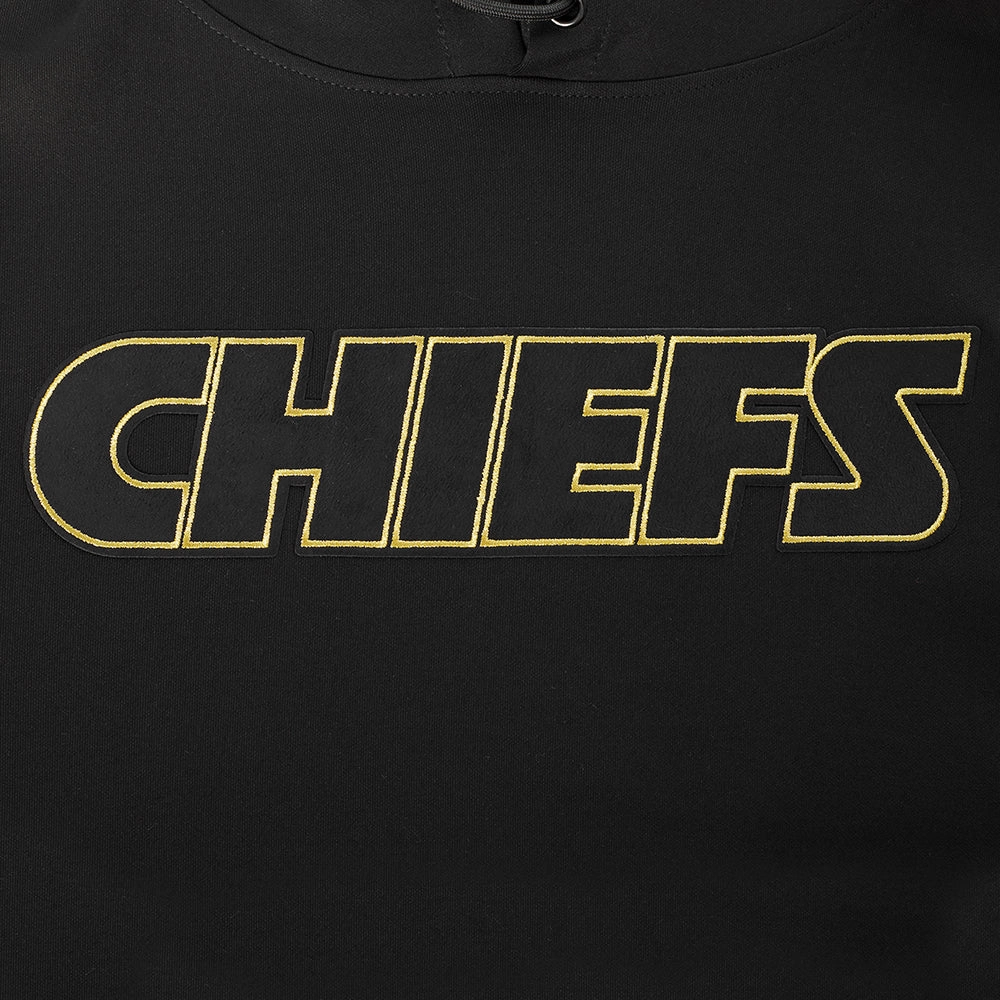 NFL KANSAS CITY CHIEFS BLACK & GOLD MEN'S DOUBLE KNIT PULLOVER HOODIE (BLACK)