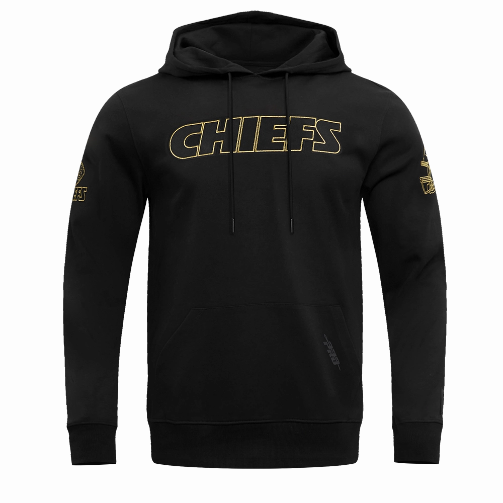 NFL KANSAS CITY CHIEFS BLACK & GOLD MEN'S DOUBLE KNIT PULLOVER HOODIE (BLACK)