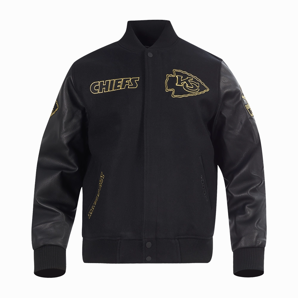 NFL KANSAS CITY CHIEFS BLACK & GOLD MEN'S WOOL VARSITY JACKET (JET BLACK)