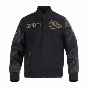NFL KANSAS CITY CHIEFS BLACK & GOLD MEN'S WOOL VARSITY JACKET (JET BLACK)