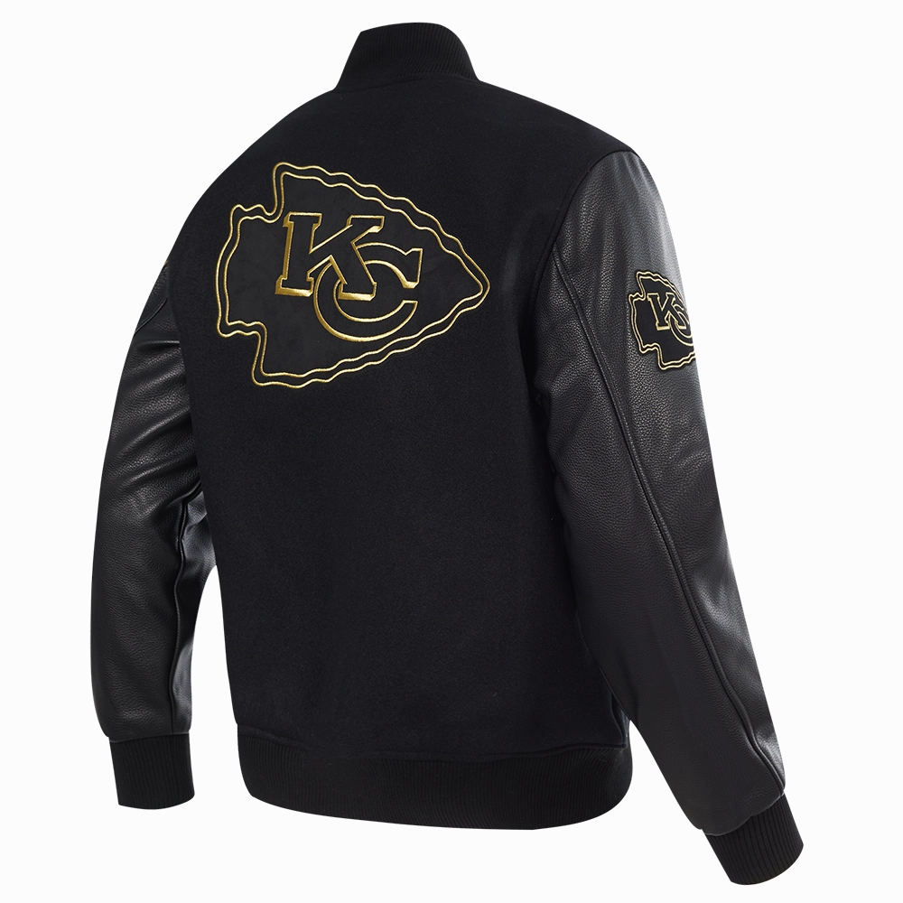 NFL KANSAS CITY CHIEFS BLACK & GOLD MEN'S WOOL VARSITY JACKET (JET BLACK)