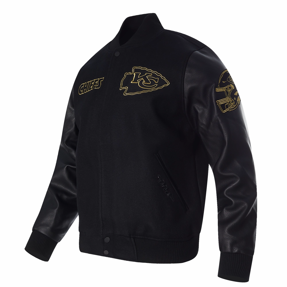 NFL KANSAS CITY CHIEFS BLACK & GOLD MEN'S WOOL VARSITY JACKET (JET BLACK)