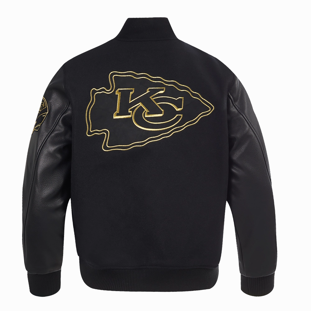 NFL KANSAS CITY CHIEFS BLACK & GOLD MEN'S WOOL VARSITY JACKET (JET BLACK)