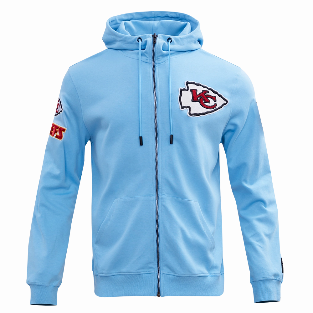 NFL KANSAS CITY CHIEFS CLASSIC CHENILLE MEN'S FULL ZIP HOODIE  (UNIVERSITY BLUE)