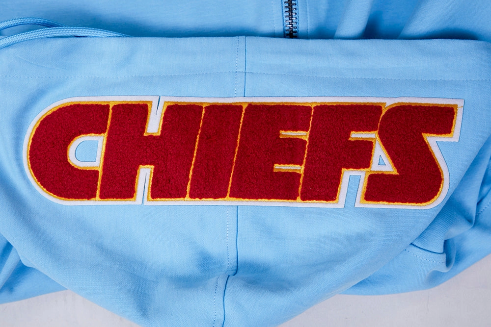 NFL KANSAS CITY CHIEFS CLASSIC CHENILLE MEN'S FULL ZIP HOODIE  (UNIVERSITY BLUE)