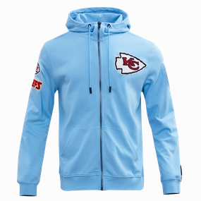 NFL KANSAS CITY CHIEFS CLASSIC CHENILLE MEN'S FULL ZIP HOODIE  (UNIVERSITY BLUE)