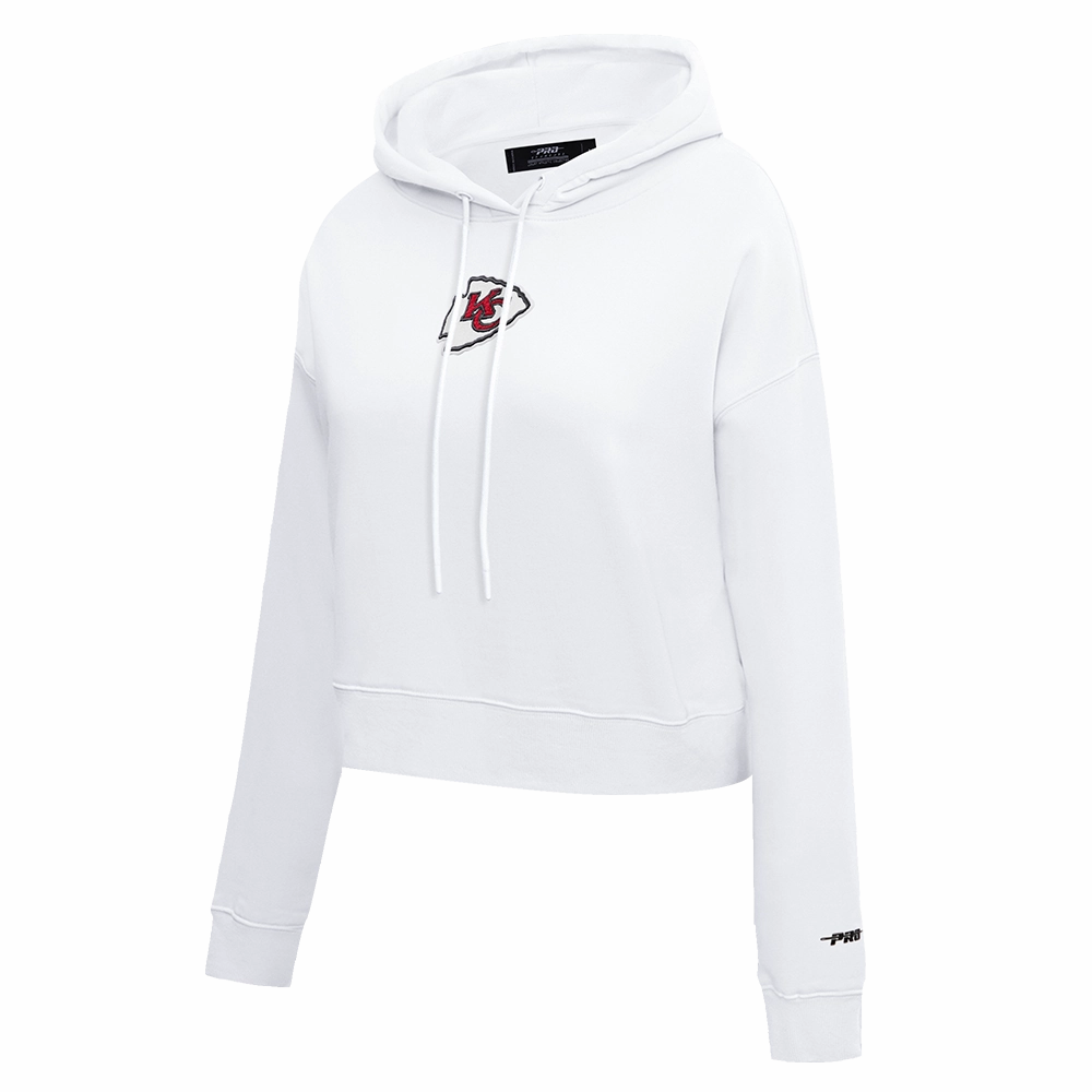 NFL KANSAS CITY CHIEFS CLASSIC WOMEN'S FLEECE CROPPED PULLOVER HOODIE (WHITE)
