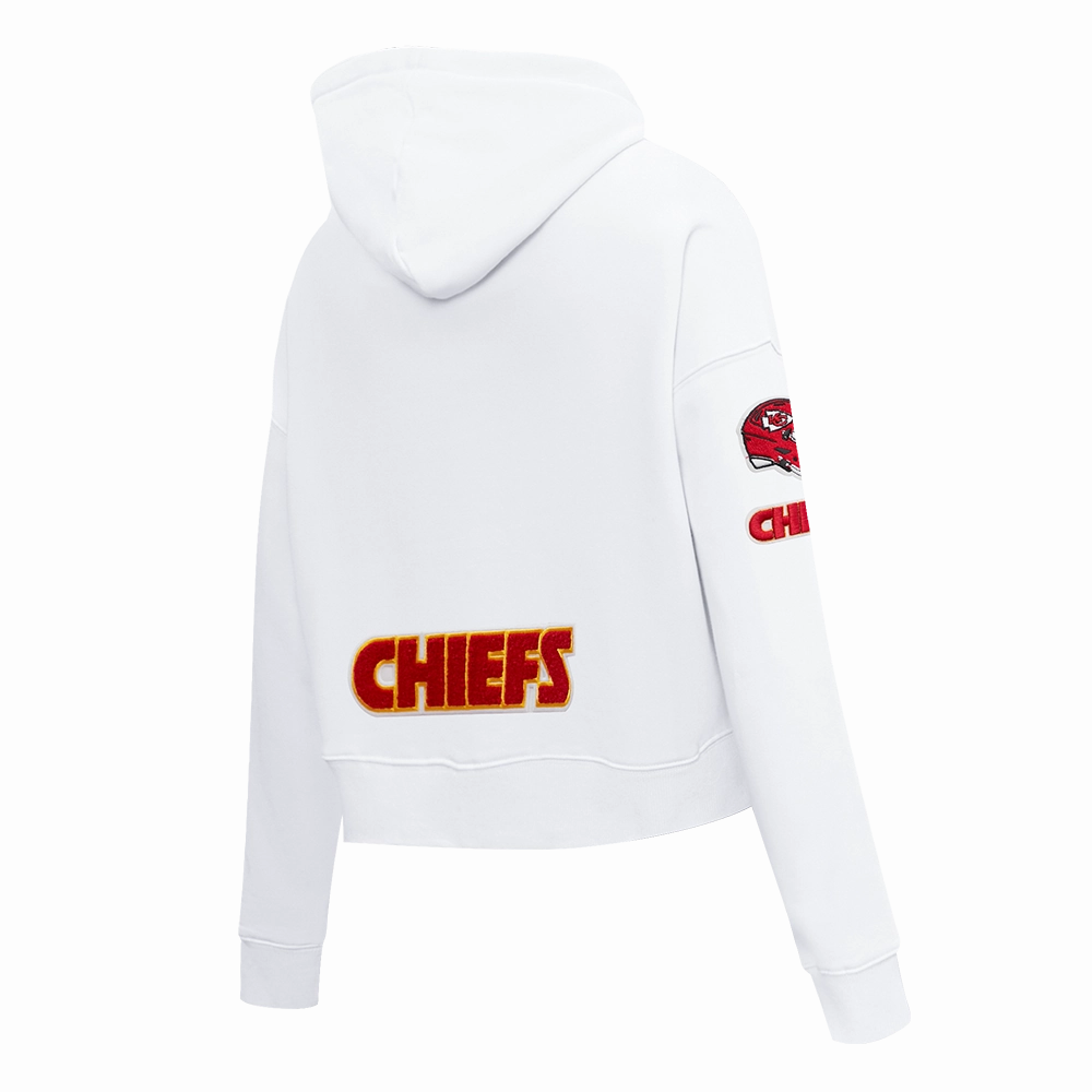 NFL KANSAS CITY CHIEFS CLASSIC WOMEN'S FLEECE CROPPED PULLOVER HOODIE (WHITE)