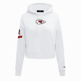 NFL KANSAS CITY CHIEFS CLASSIC WOMEN'S FLEECE CROPPED PULLOVER HOODIE (WHITE)