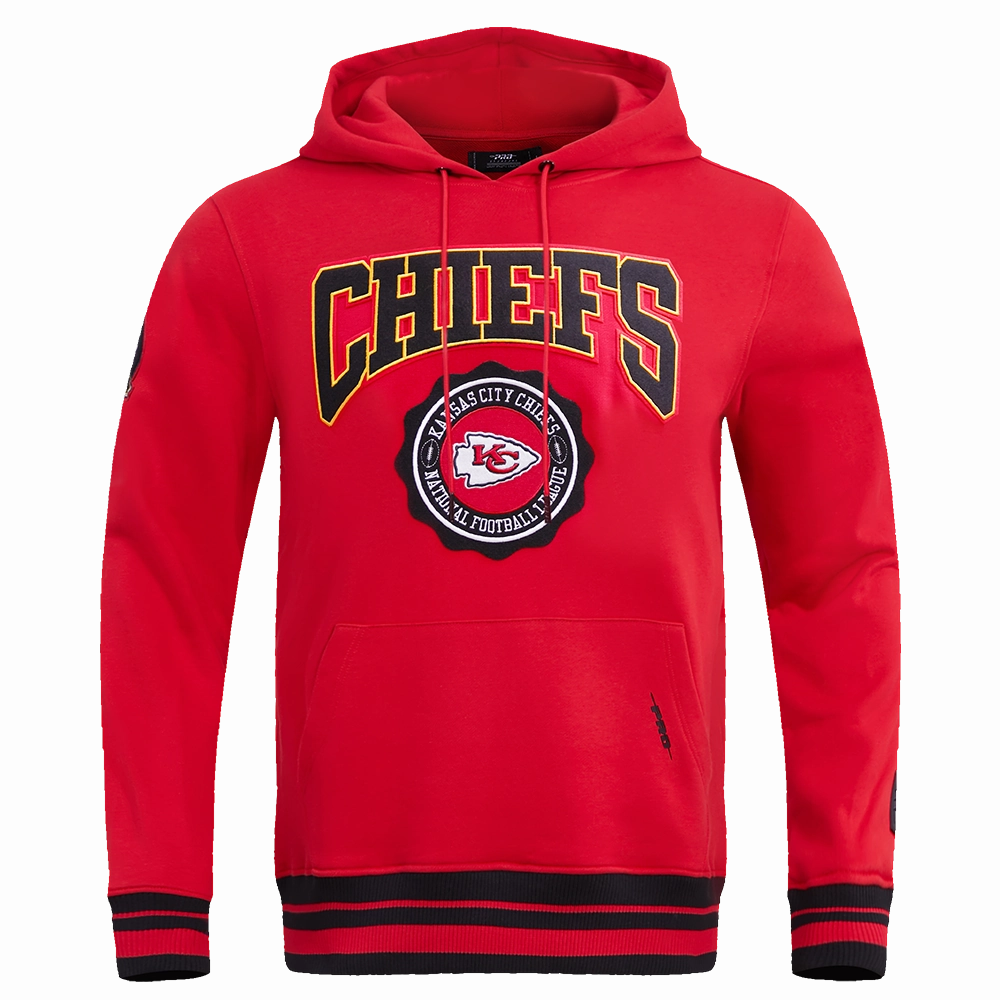 NFL KANSAS CITY CHIEFS CREST EMBLEM MEN'S RIB PO HOODIE (RED/BLACK)