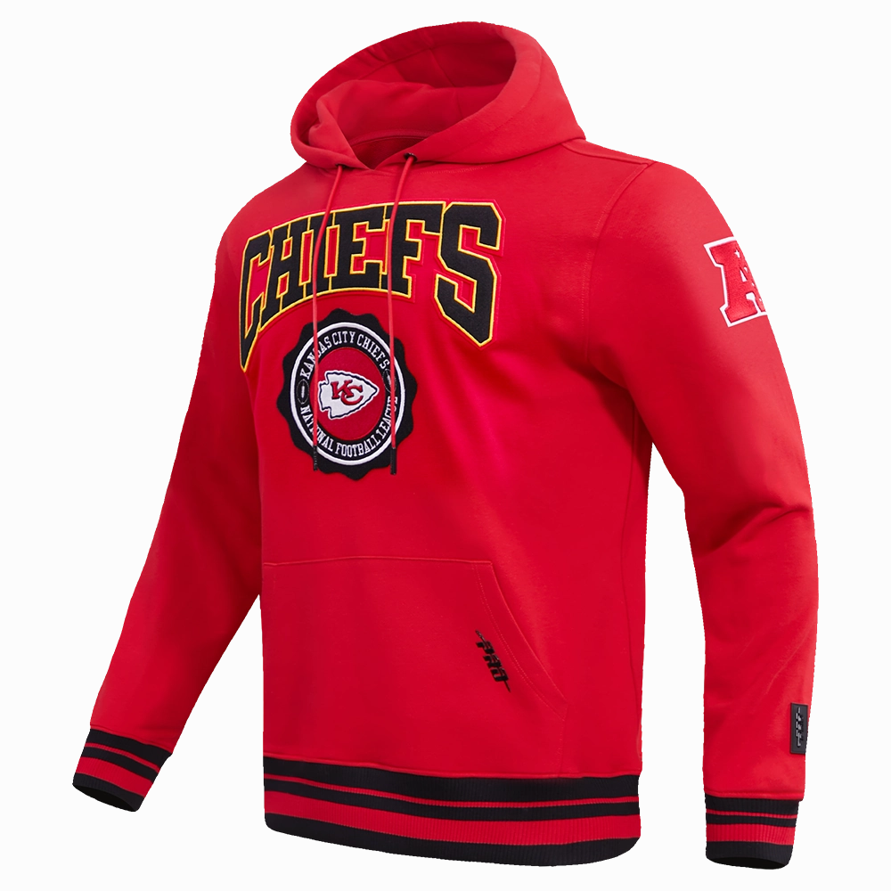NFL KANSAS CITY CHIEFS CREST EMBLEM MEN'S RIB PO HOODIE (RED/BLACK)