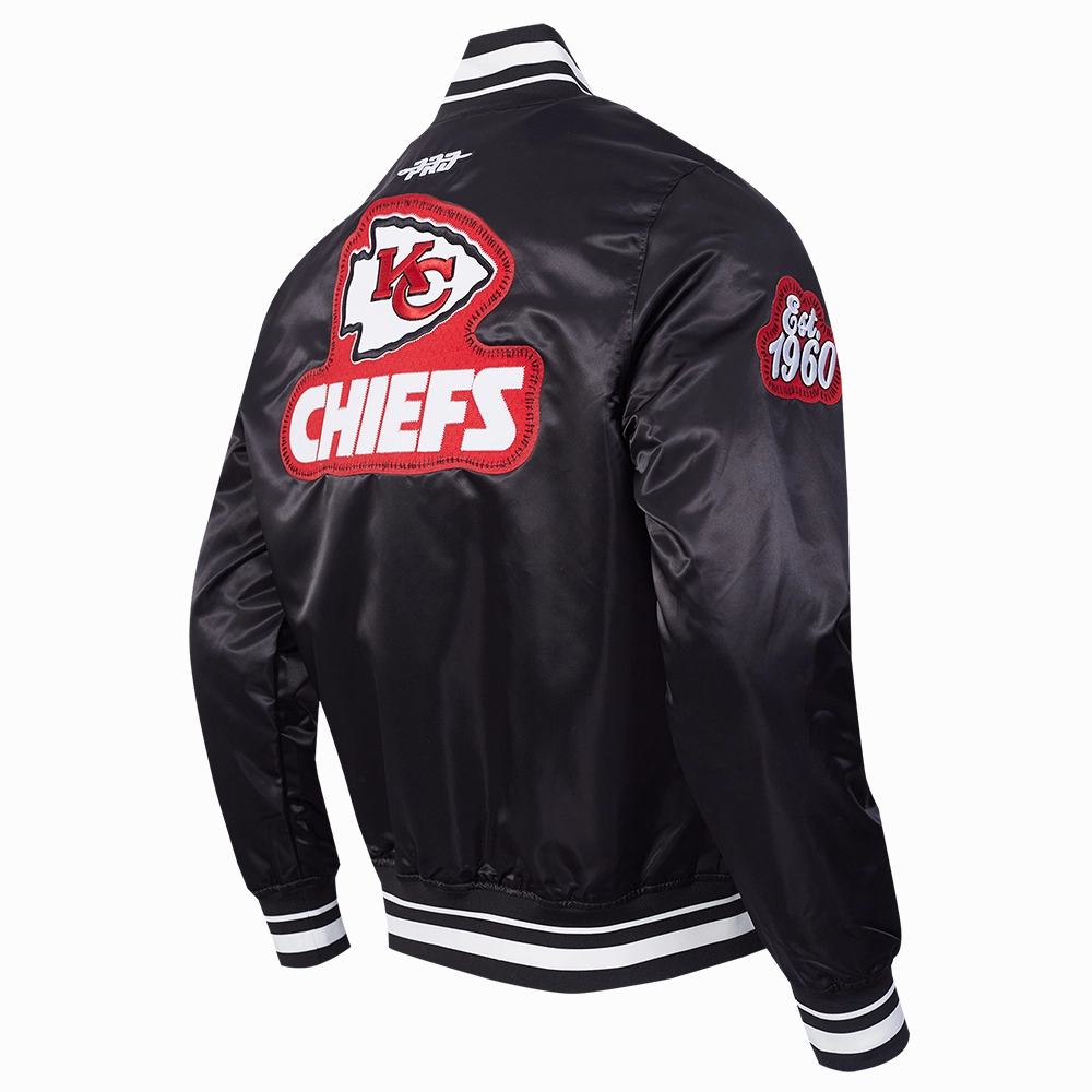NFL KANSAS CITY CHIEFS DIY PICK STITCH MEN'S RIB SATIN JACKET (BLACK)
