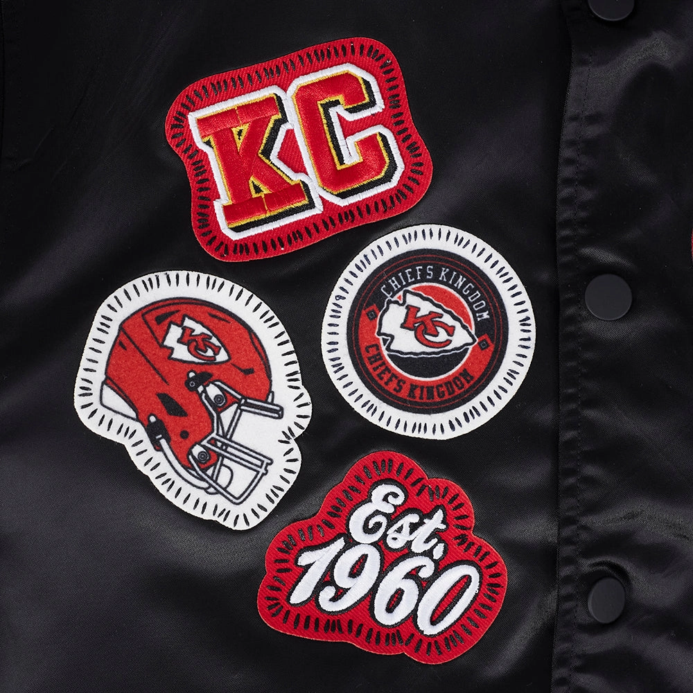 NFL KANSAS CITY CHIEFS DIY PICK STITCH MEN'S RIB SATIN JACKET (BLACK)