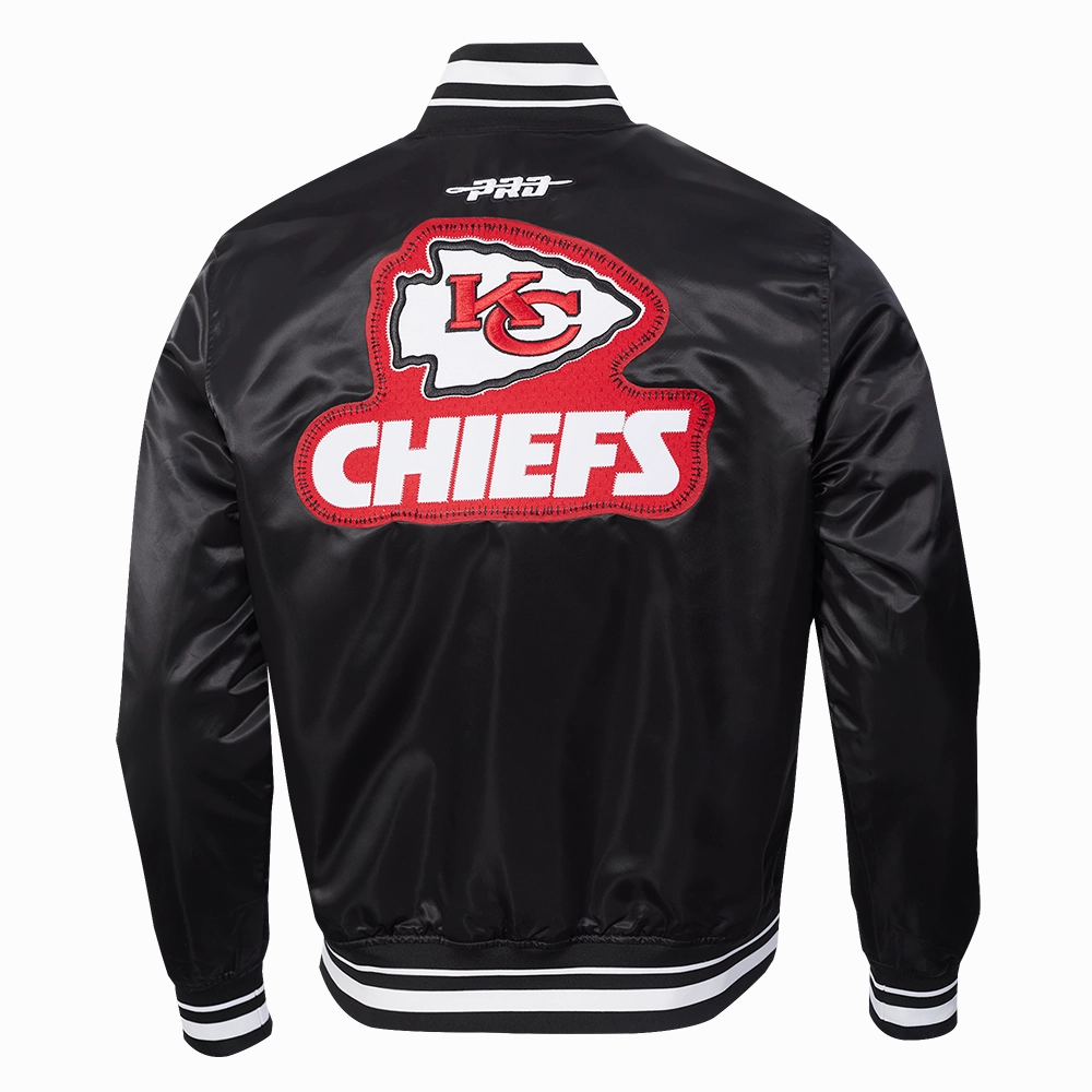 NFL KANSAS CITY CHIEFS DIY PICK STITCH MEN'S RIB SATIN JACKET (BLACK)